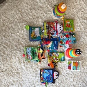 Bundle of Soft Baby Books and Stacking Toy Set